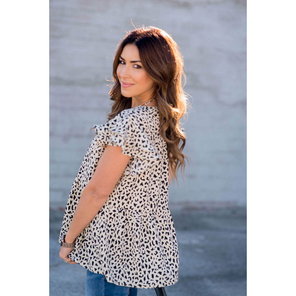 Tiered Patterned Flittery Sleeved Blouse - Betsey's Boutique Shop