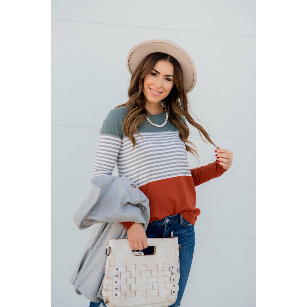 Color Block Striped Long Sleeve Tee - Betsey's Boutique Shop