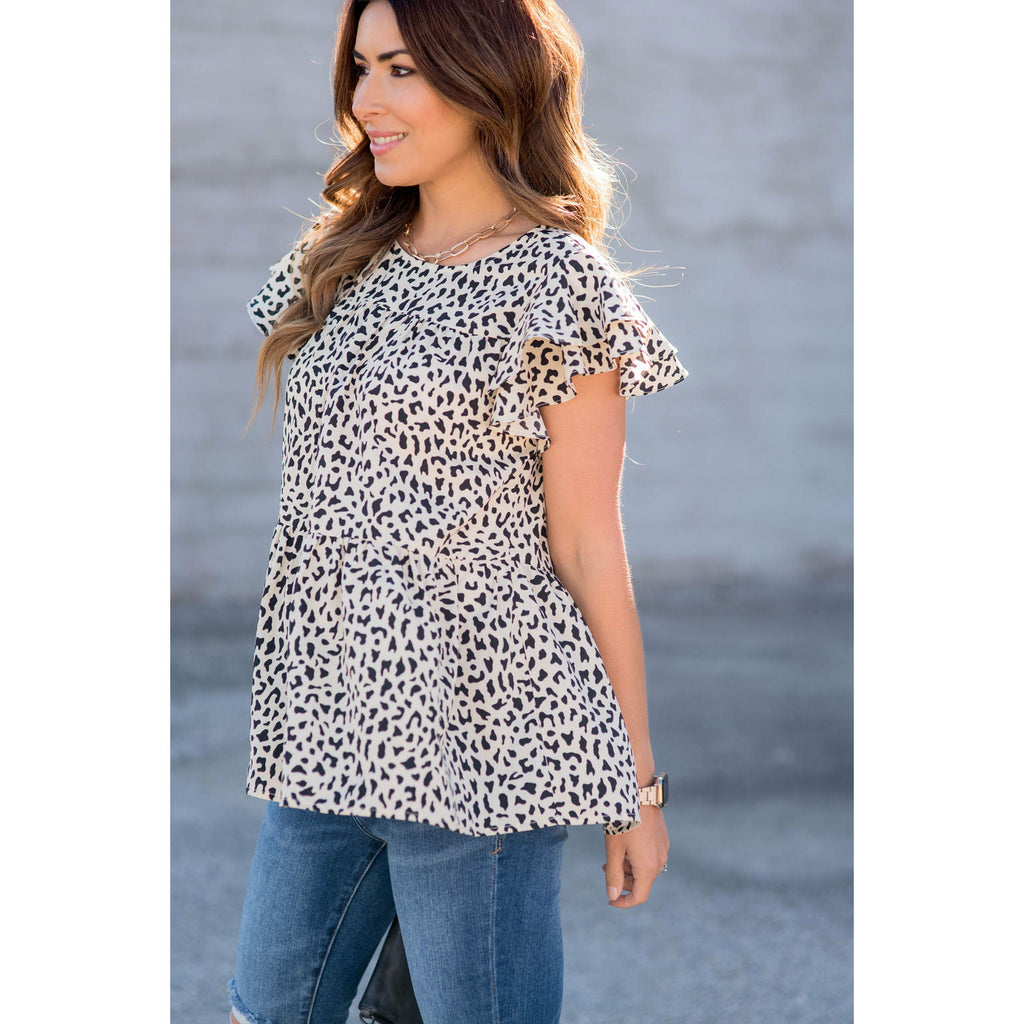 Tiered Patterned Flittery Sleeved Blouse - Betsey's Boutique Shop