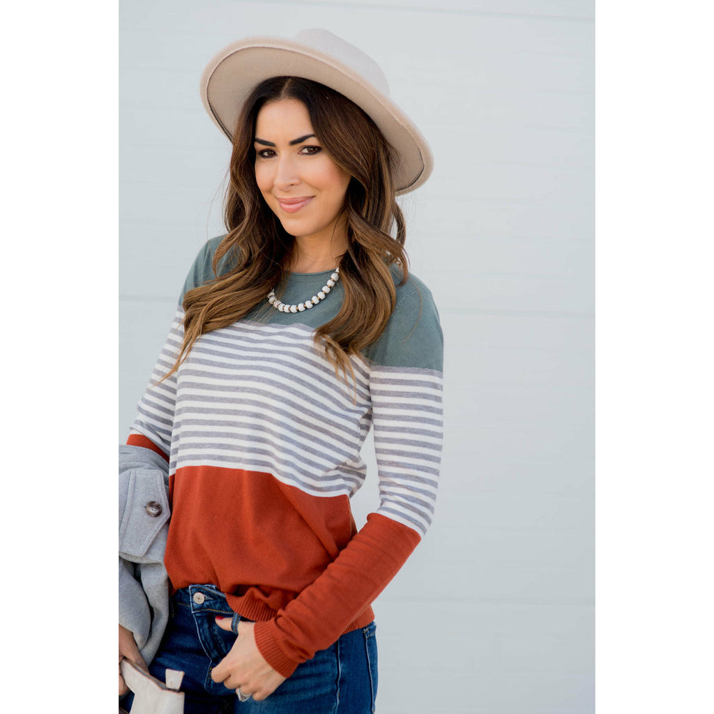 Color Block Striped Long Sleeve Tee - Betsey's Boutique Shop