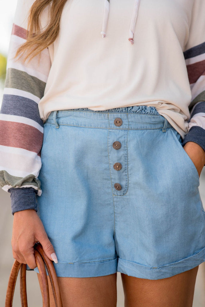 Four Button Chambray Shorts - Betsey's Boutique Shop