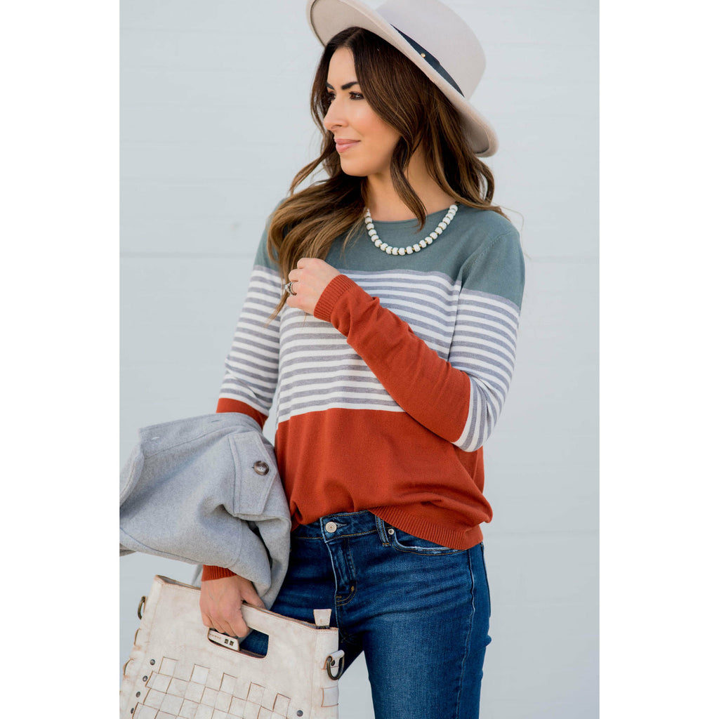 Color Block Striped Long Sleeve Tee - Betsey's Boutique Shop