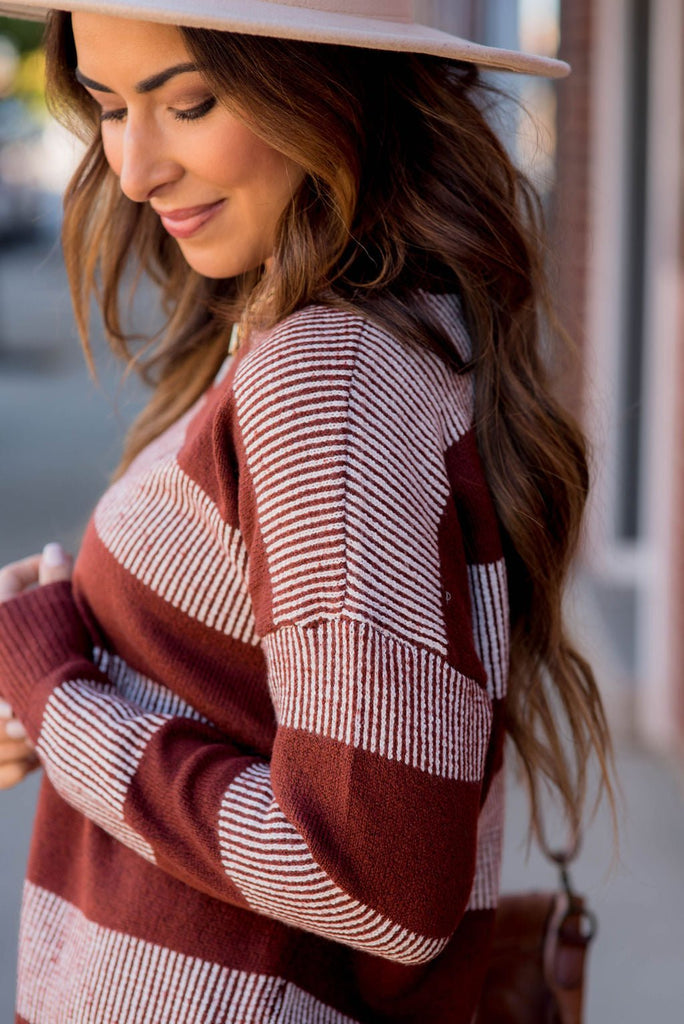 Rib Trimmed Stitched Line Sweater - Betsey's Boutique Shop -