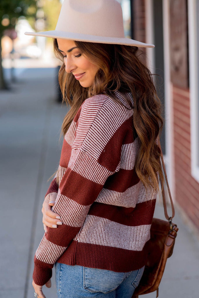 Rib Trimmed Stitched Line Sweater - Betsey's Boutique Shop -