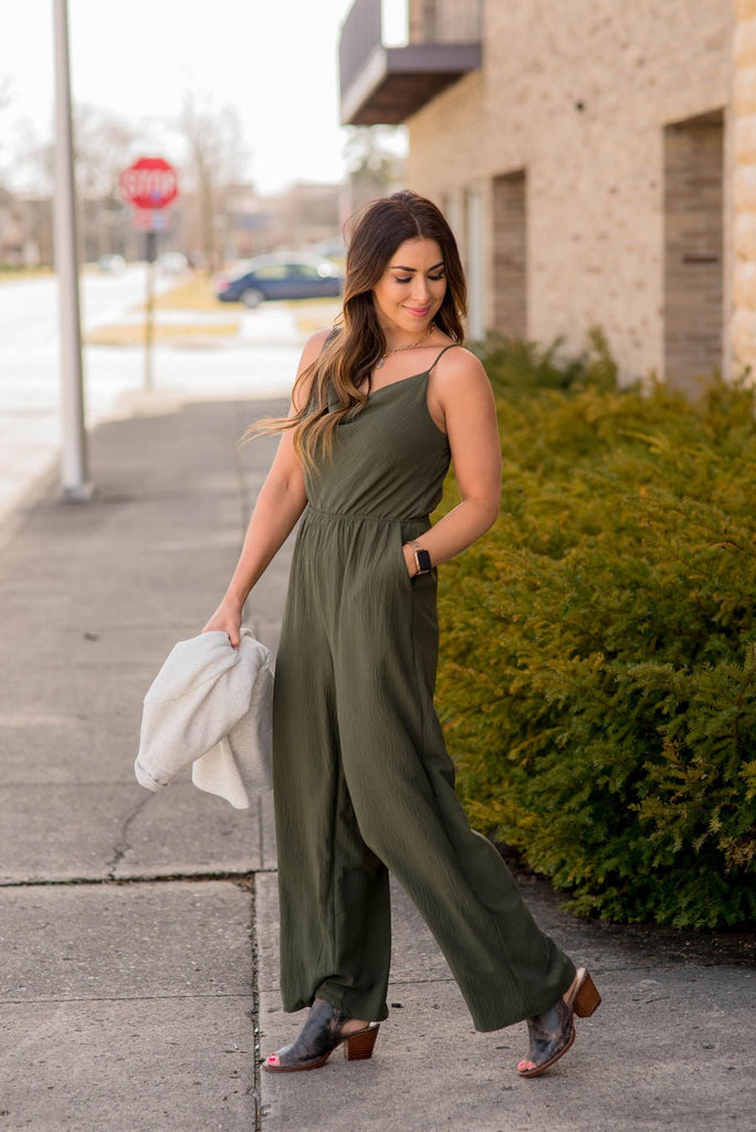 Subtle Textured Relaxed Jumpsuit - Betsey's Boutique Shop -