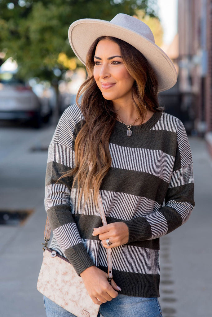 Rib Trimmed Stitched Line Sweater - Betsey's Boutique Shop -