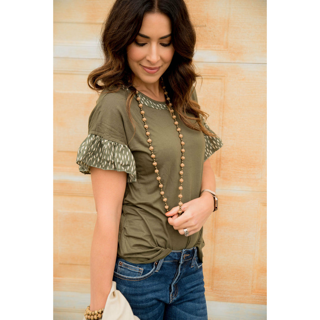 Brush Stroke Ruffle Sleeve Tee - Betsey's Boutique Shop