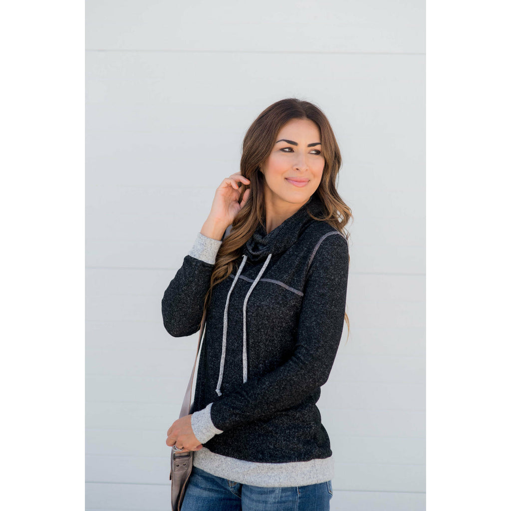 Comfy Stitched Cowl Neck Sweatshirt - Betsey's Boutique Shop