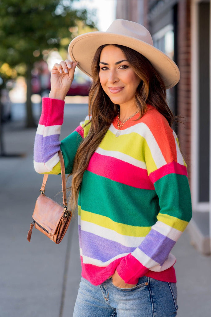 Bright Color Block Sweater - Betsey's Boutique Shop -