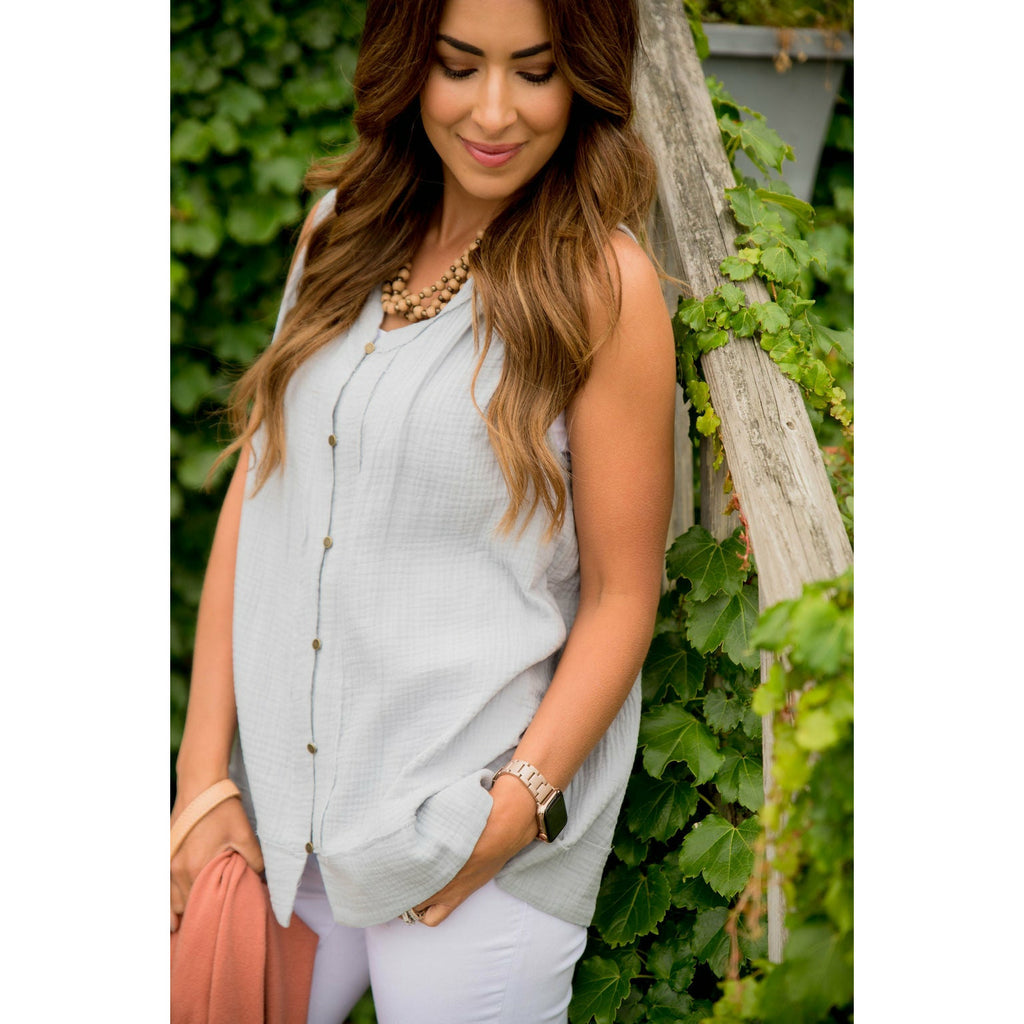 Relaxed Button Up Dressy Tank - Betsey's Boutique Shop