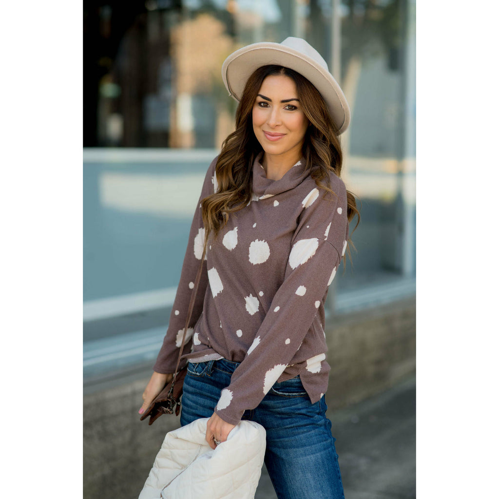 Brushed Dot Cowl Neck Sweatshirt - Betsey's Boutique Shop