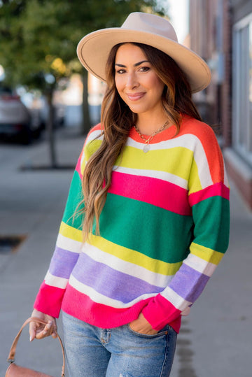 Bright Color Block Sweater - Betsey's Boutique Shop -