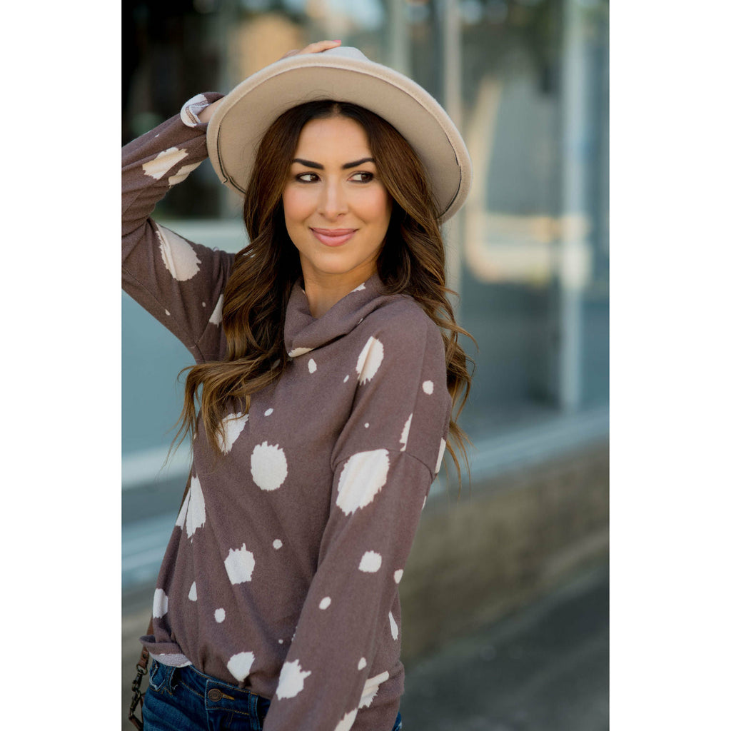 Brushed Dot Cowl Neck Sweatshirt - Betsey's Boutique Shop