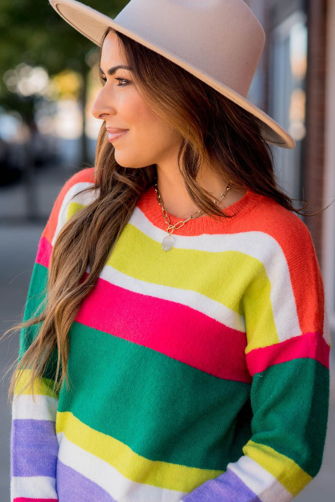 Bright Color Block Sweater - Betsey's Boutique Shop -