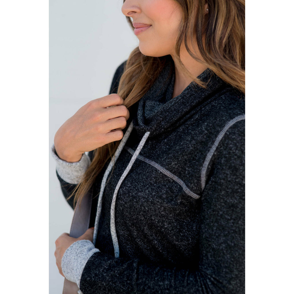 Comfy Stitched Cowl Neck Sweatshirt - Betsey's Boutique Shop