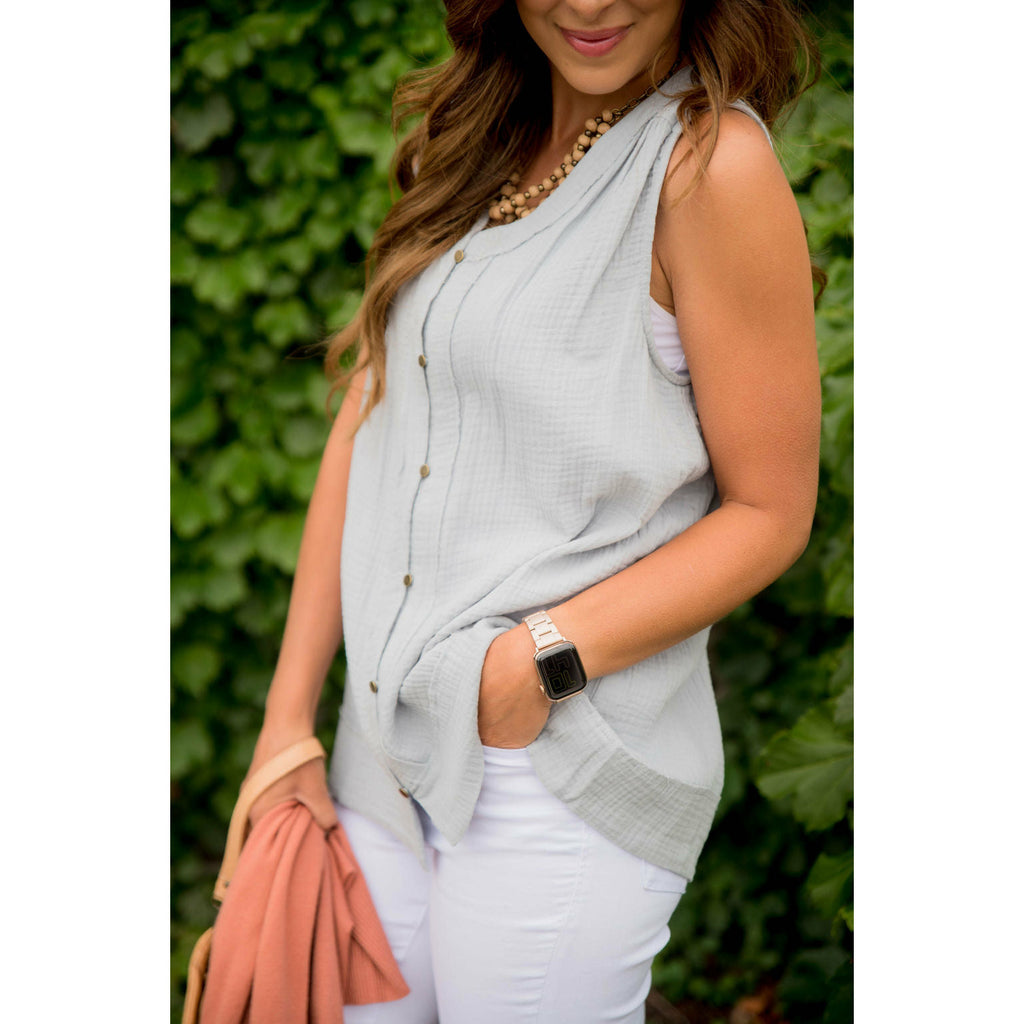 Relaxed Button Up Dressy Tank - Betsey's Boutique Shop