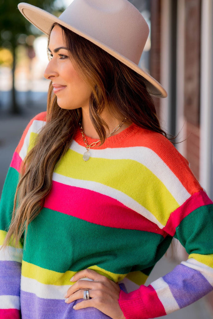 Bright Color Block Sweater - Betsey's Boutique Shop -