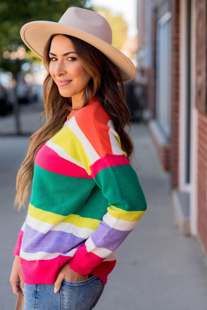 Bright Color Block Sweater - Betsey's Boutique Shop -