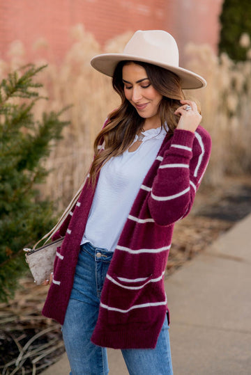 Striped Fuzzy Cardigan - Betsey's Boutique Shop - Coats & Jackets