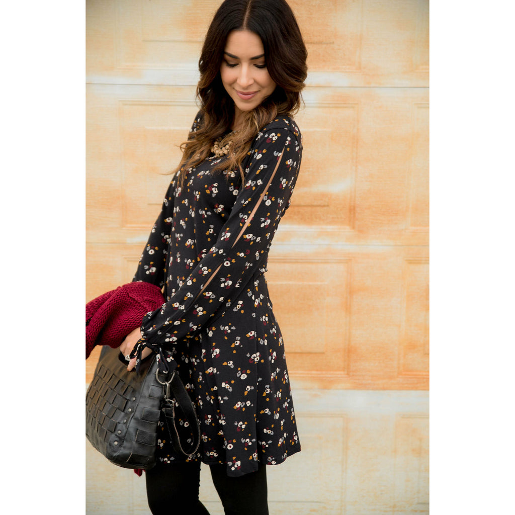 Mini Floral Slit Sleeve Dress - Betsey's Boutique Shop