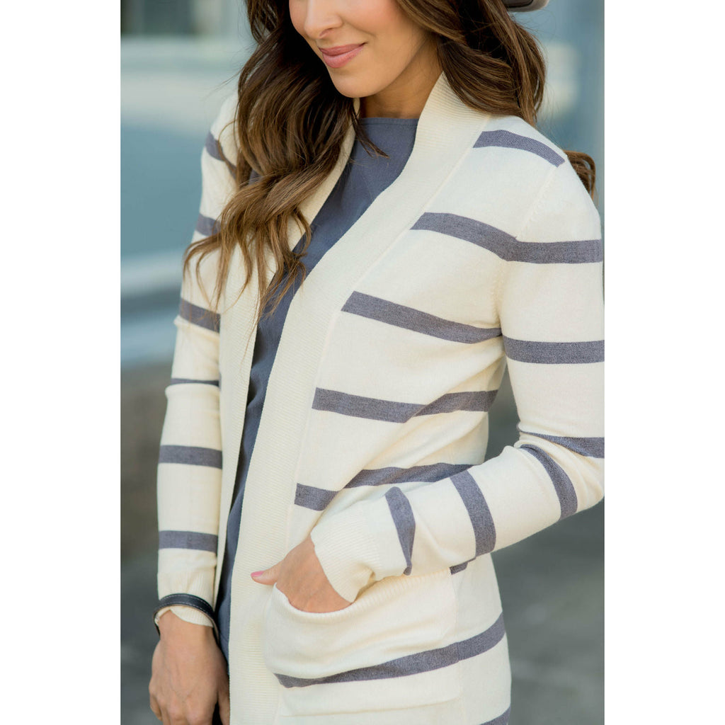 Striped Butter Soft Tunic Cardigan -Cream - Betsey's Boutique Shop