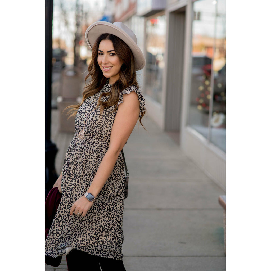 Cinched Waist Leopard Dress - Betsey's Boutique Shop