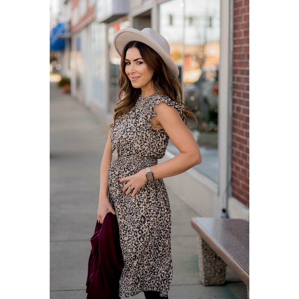 Cinched Waist Leopard Dress - Betsey's Boutique Shop