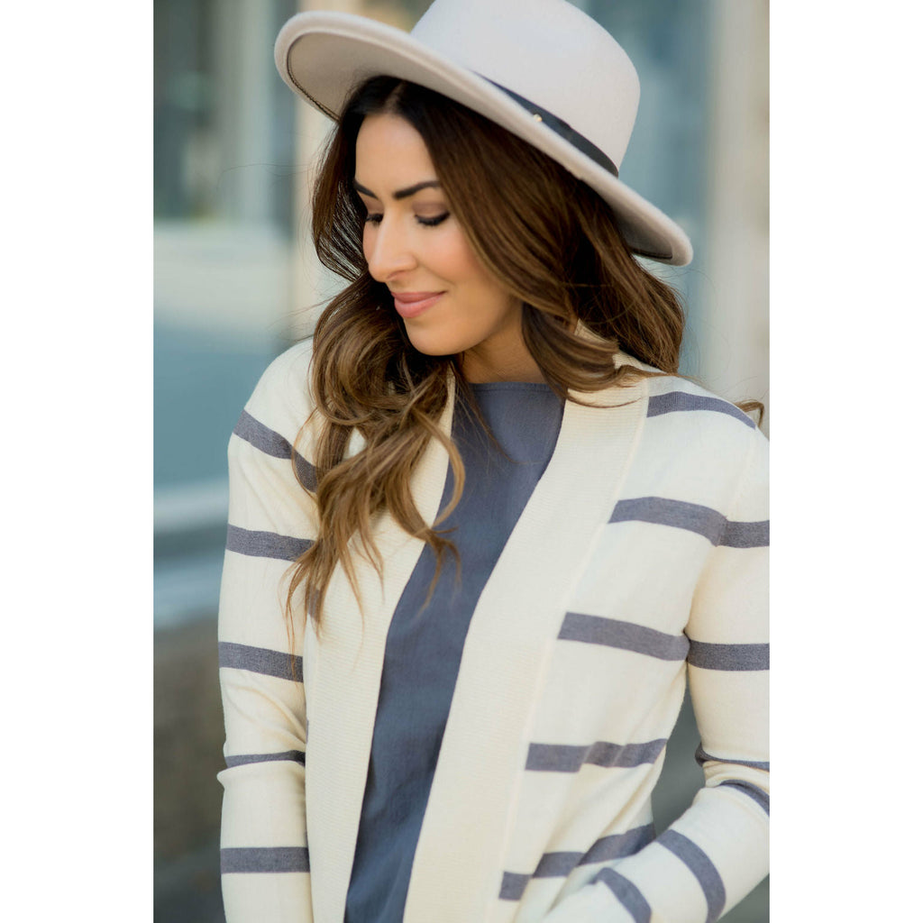 Striped Butter Soft Tunic Cardigan -Cream - Betsey's Boutique Shop