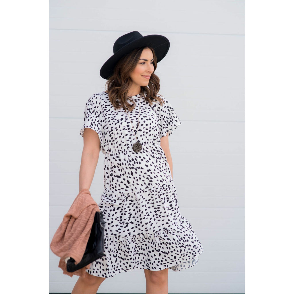 Tiered Leopard Short Sleeve Dress - Betsey's Boutique Shop