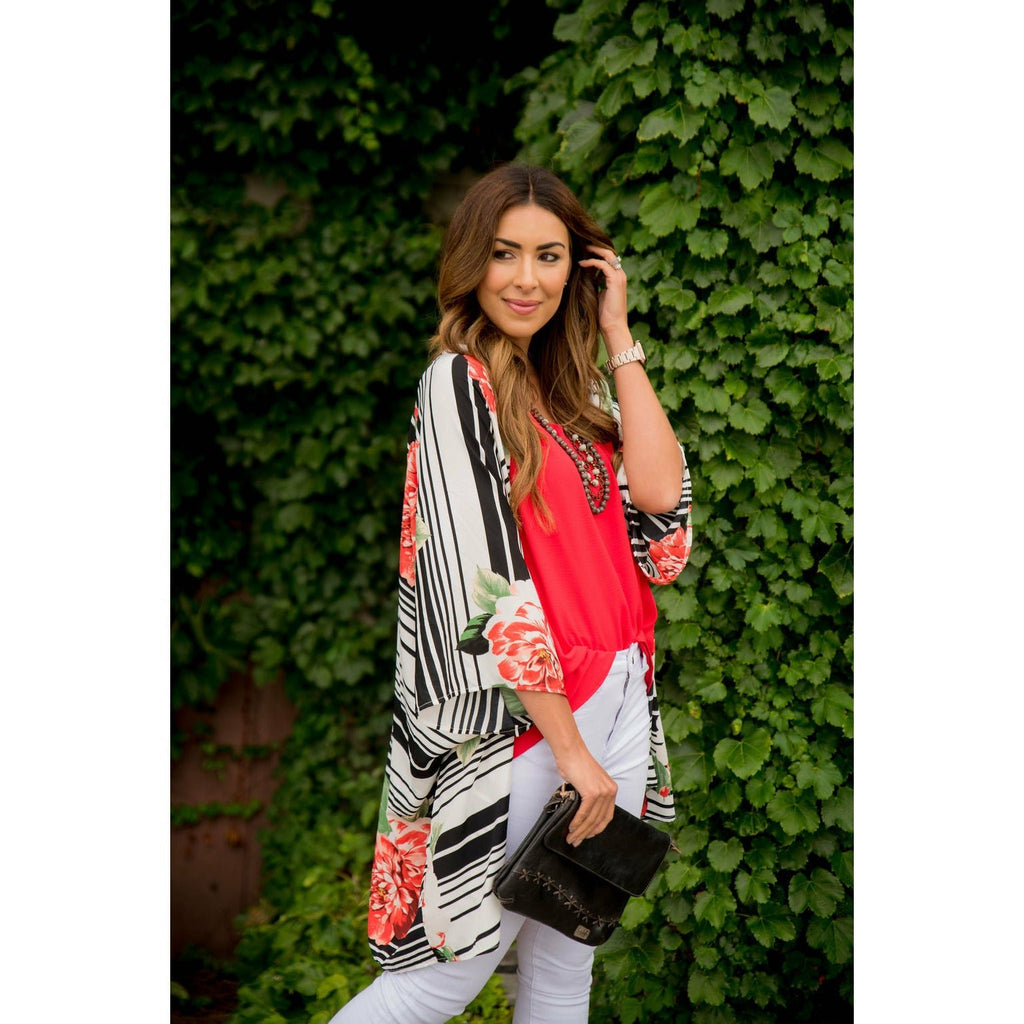 Multi Striped Floral Kimono - Betsey's Boutique Shop