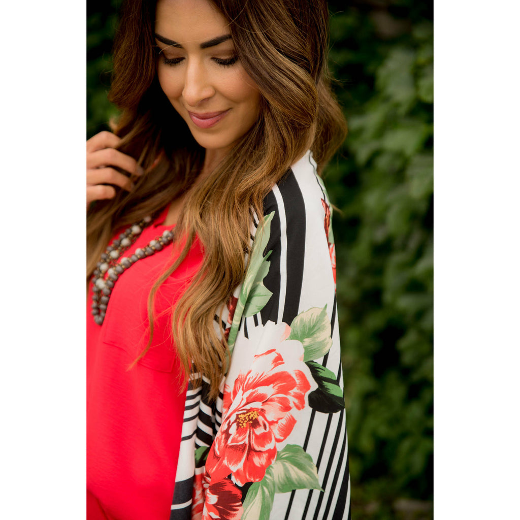 Multi Striped Floral Kimono - Betsey's Boutique Shop