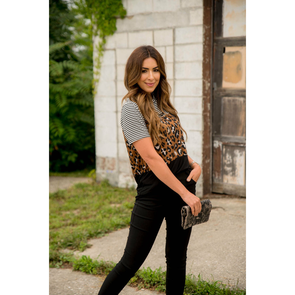 Leopard Blocked Short Sleeve Tee - Betsey's Boutique Shop