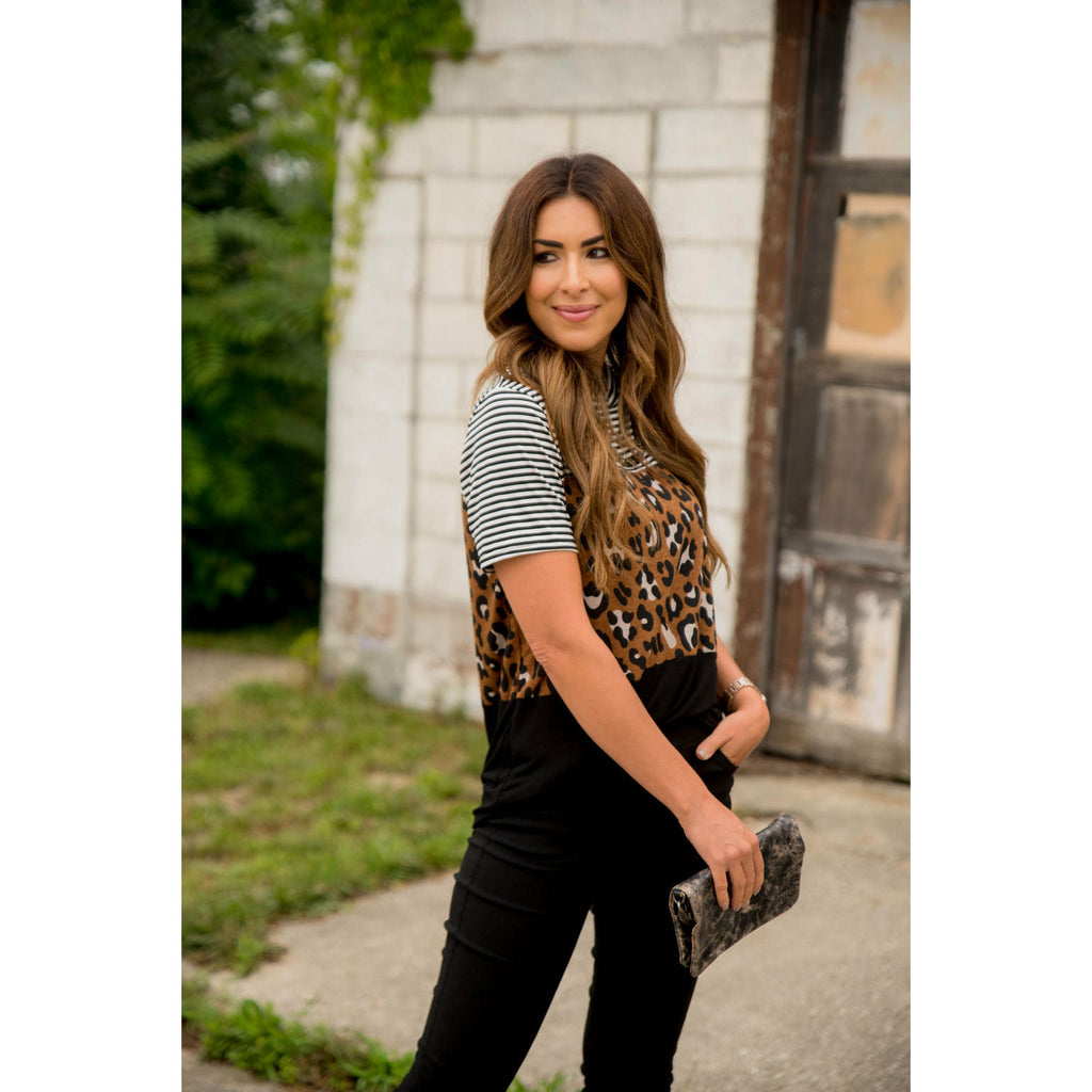 Leopard Blocked Short Sleeve Tee - Betsey's Boutique Shop