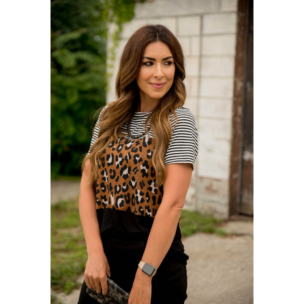 Leopard Blocked Short Sleeve Tee - Betsey's Boutique Shop