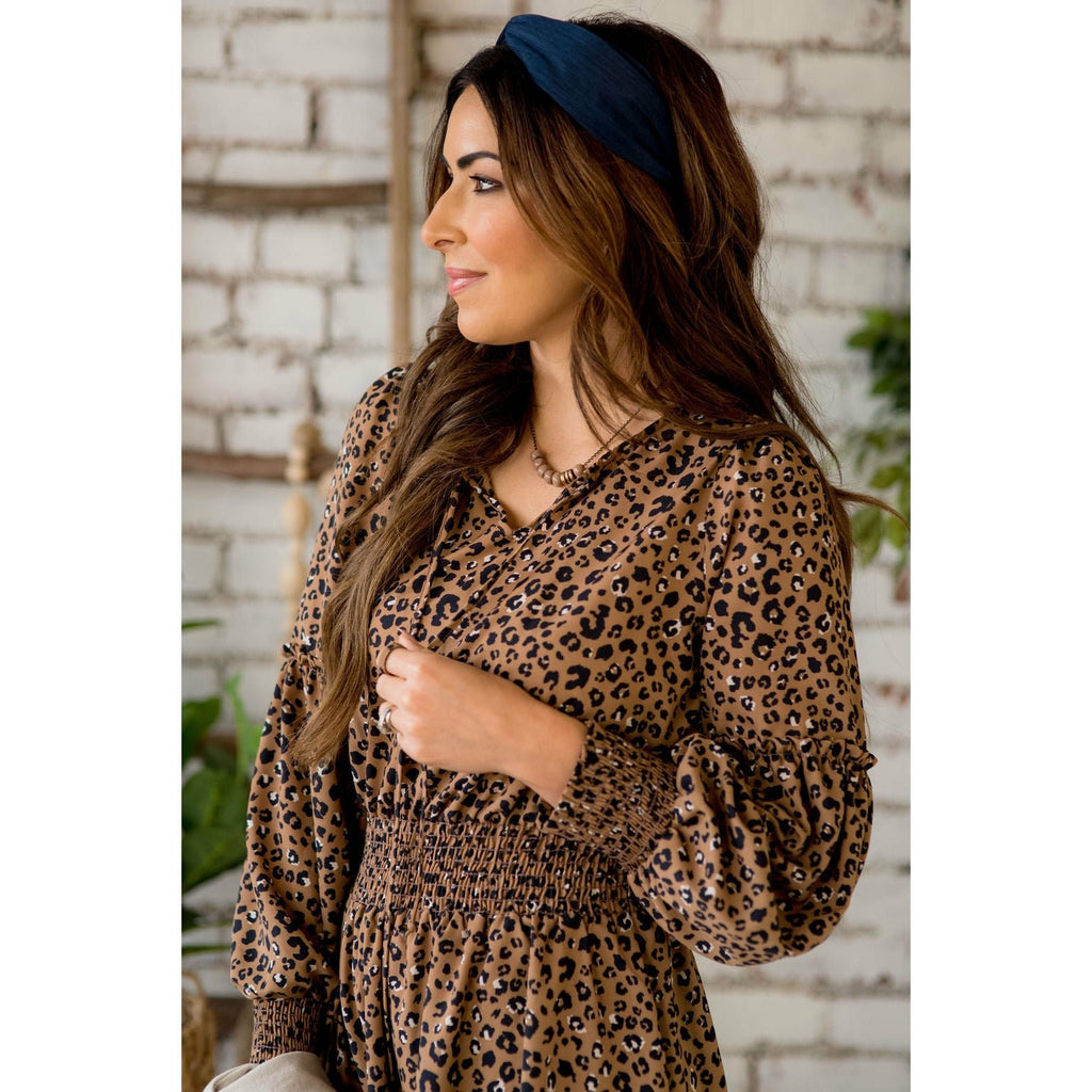 Long Sleeve Hint of Color Leopard Dress - Betsey's Boutique Shop