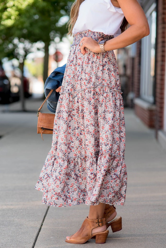 Mini Blooms Tiered Midi Skirt - Betsey's Boutique Shop