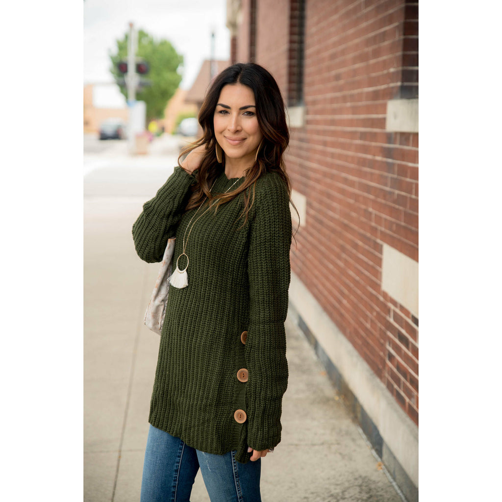 Side Button Sweater - Betsey's Boutique Shop - Outerwear