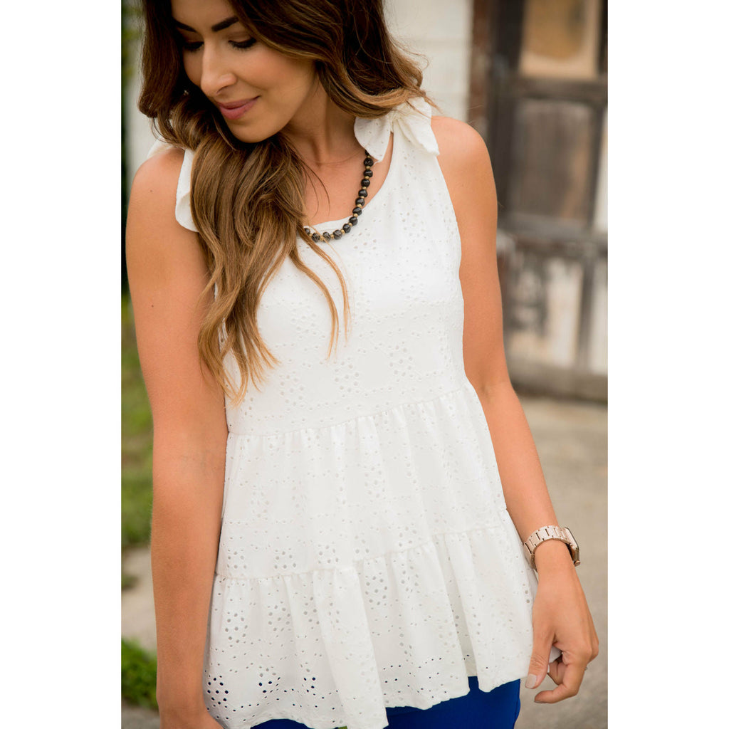 Eyelet Peplum Tie Tank - Betsey's Boutique Shop