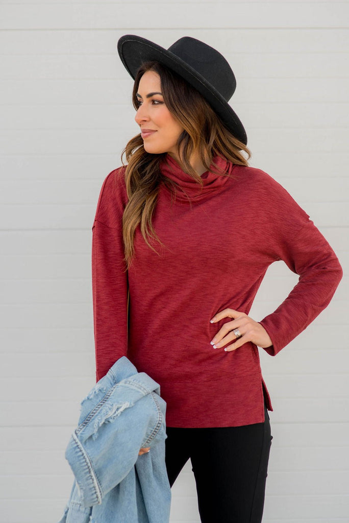 Marled Cowl Neck Sweatshirt - Betsey's Boutique Shop