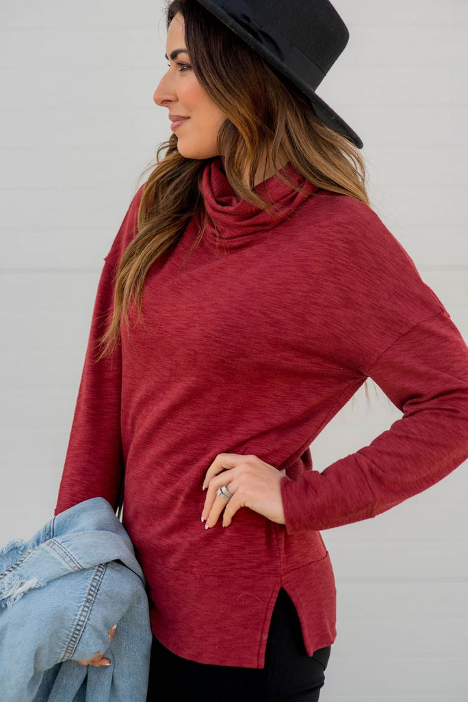 Marled Cowl Neck Sweatshirt - Betsey's Boutique Shop