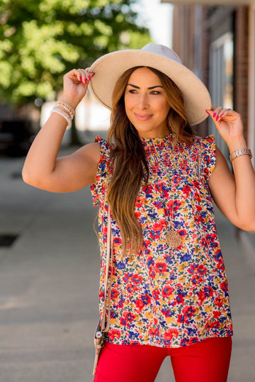 Bright Blooms Ruched Bib Tank - Betsey's Boutique Shop