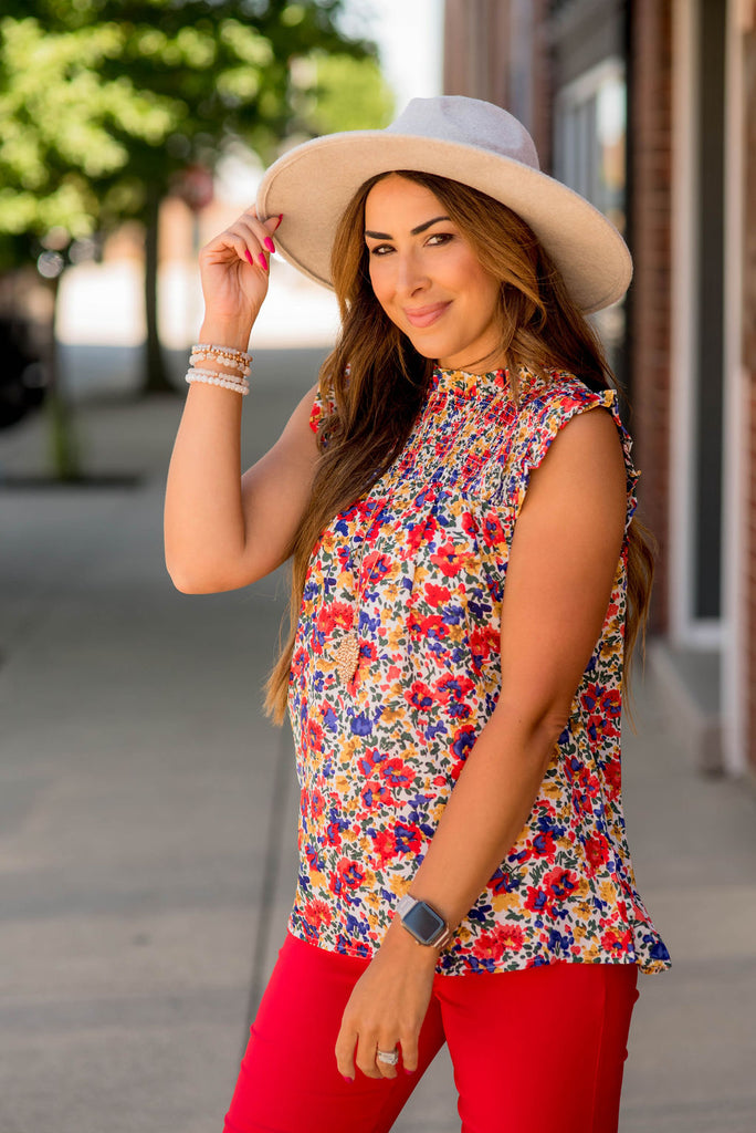 Bright Blooms Ruched Bib Tank - Betsey's Boutique Shop