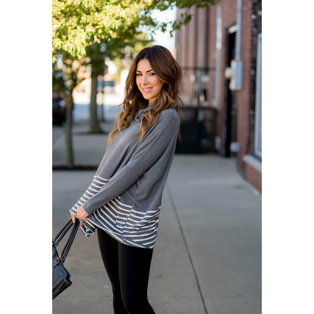 Poncho Style Striped Cowl Neck Sweater - Betsey's Boutique Shop - Outerwear