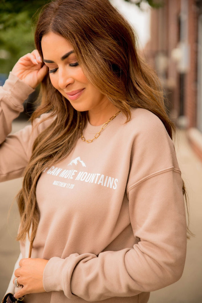 Faith Can Move Mountains Graphic Crewneck - Betsey's Boutique Shop -