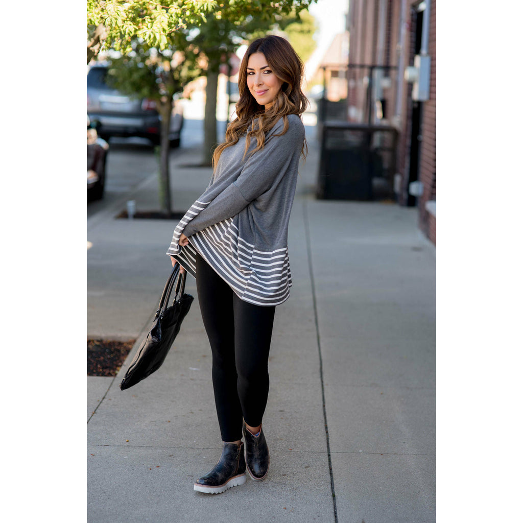 Poncho Style Striped Cowl Neck Sweater - Betsey's Boutique Shop - Outerwear