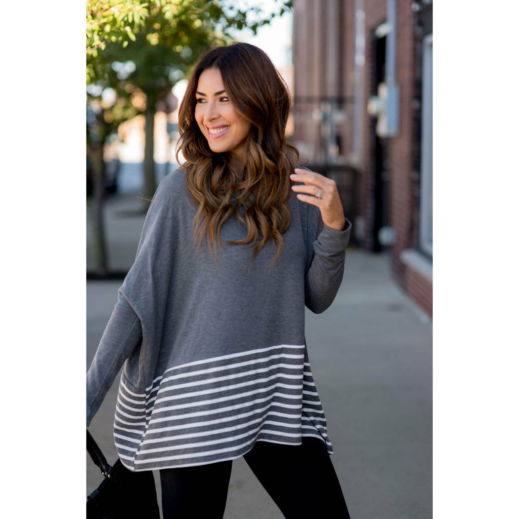 Poncho Style Striped Cowl Neck Sweater - Betsey's Boutique Shop - Outerwear