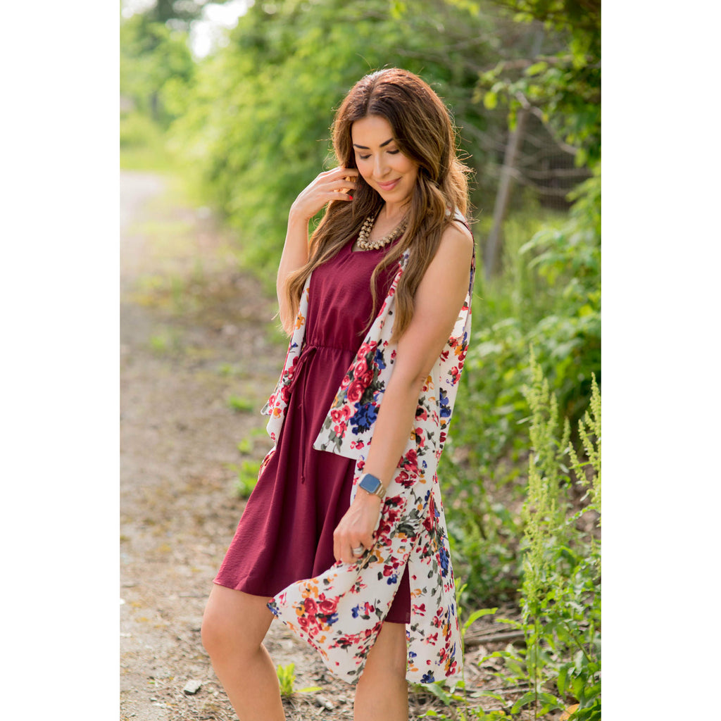 White Floral Kimono Vest - Betsey's Boutique Shop