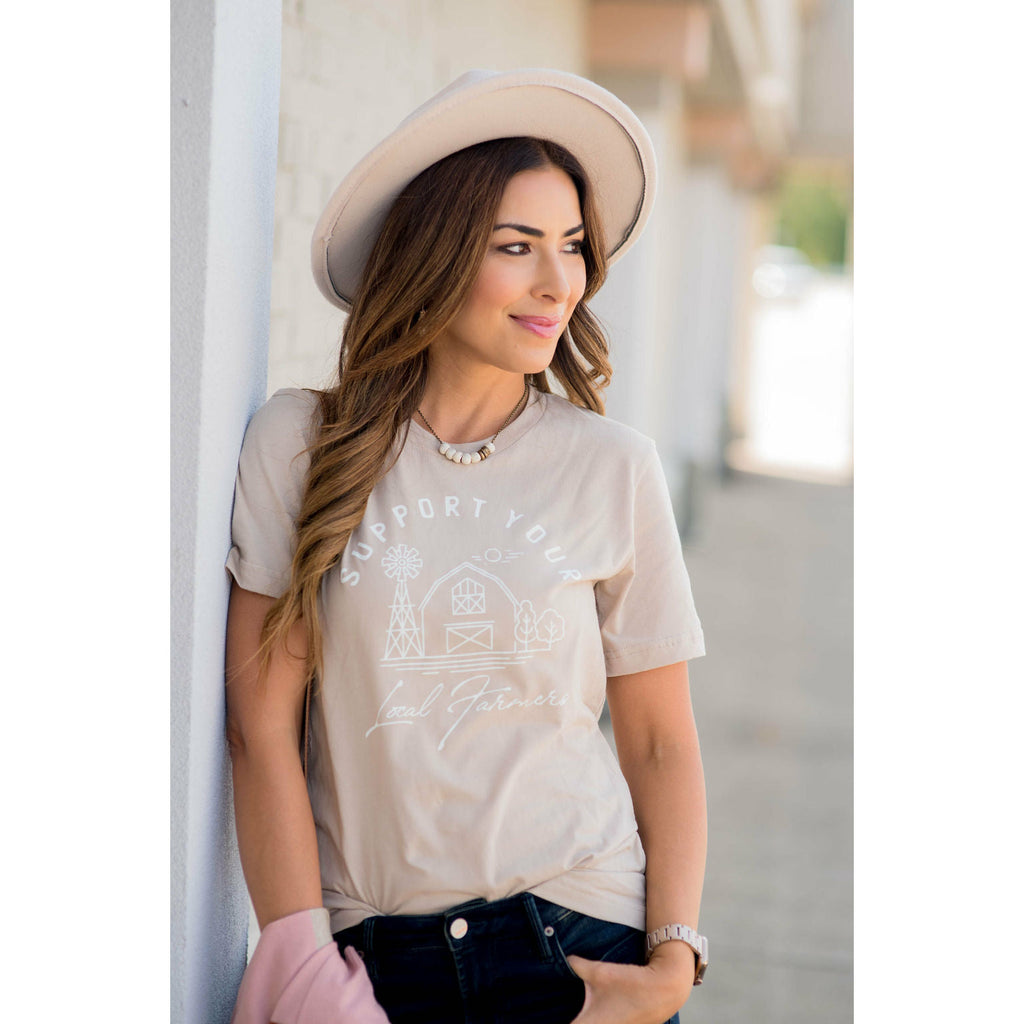 Support Your Local Farmers Farmhouse Graphic Tee - Betsey's Boutique Shop