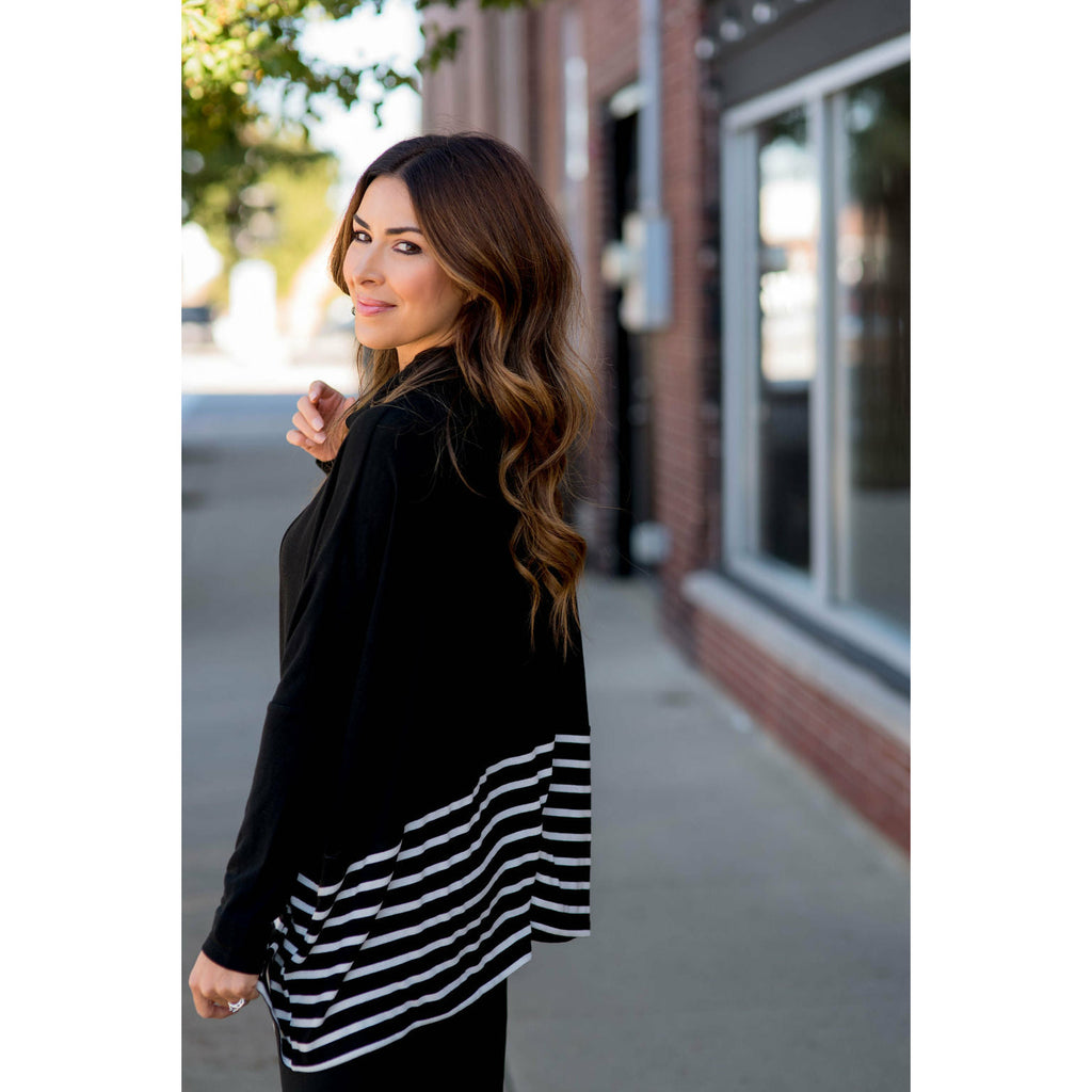 Poncho Style Striped Cowl Neck Sweater - Betsey's Boutique Shop - Outerwear