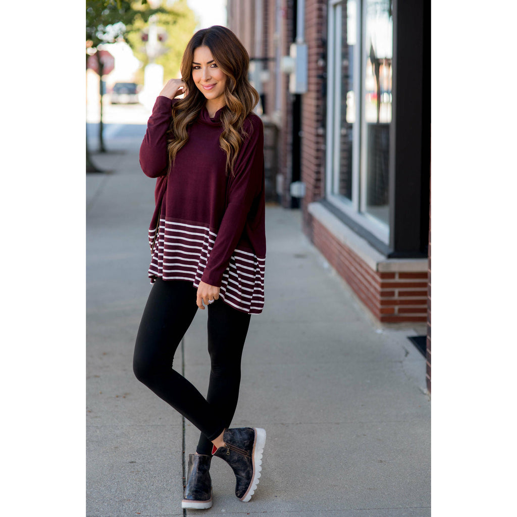 Poncho Style Striped Cowl Neck Sweater - Betsey's Boutique Shop - Outerwear